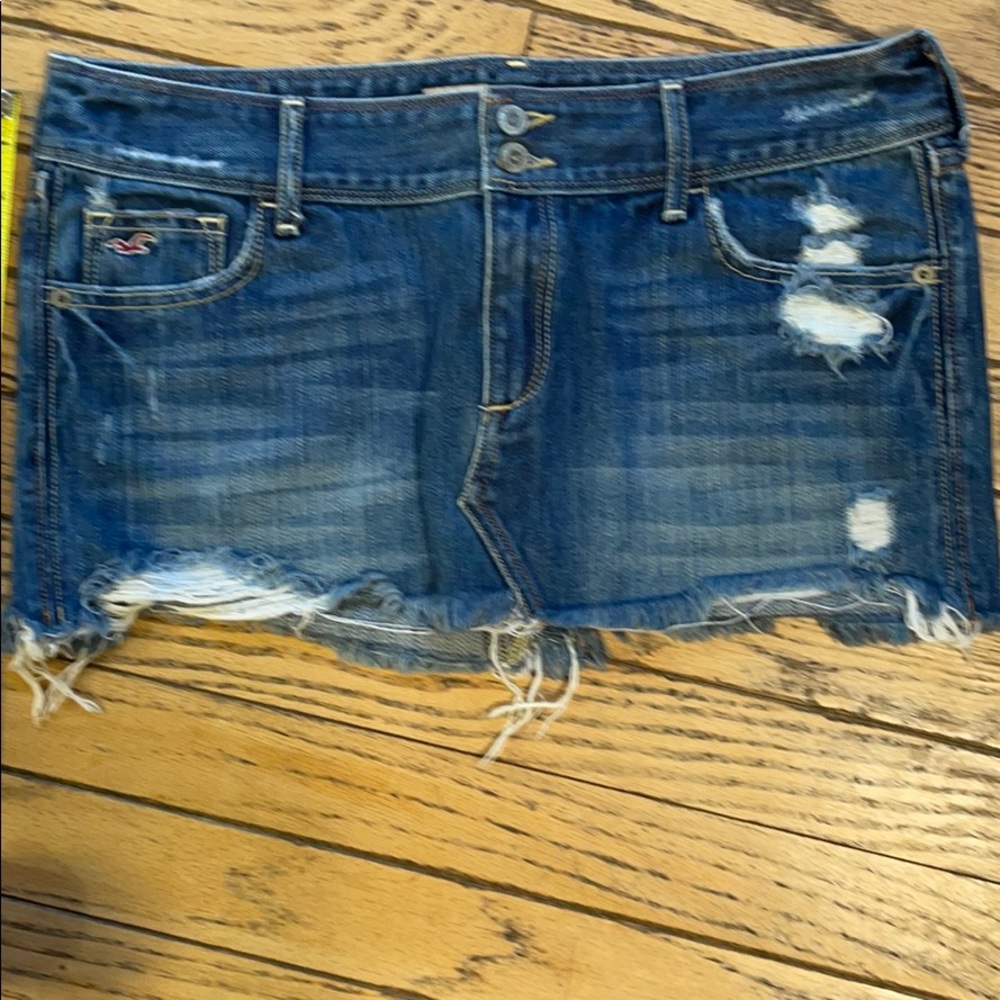 Hollister Destructed Jean Mini Skirt Like New 5